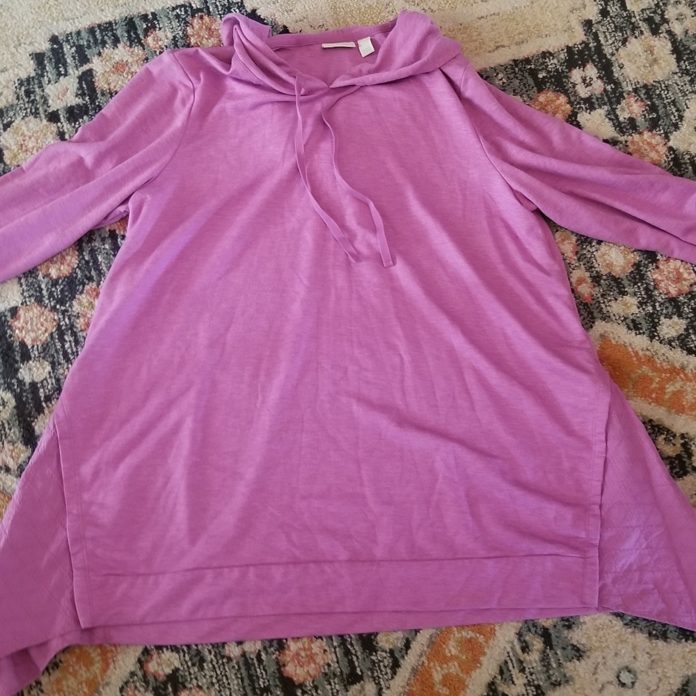 qvc logo Lori Goldstein v neck hoodie with embroidered side details, pockets